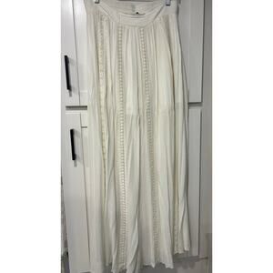 Soloiste Maxi Skirt Boho Chic Cream SZ Lg 90's Crochet Peasant Crinkle Lagenlook